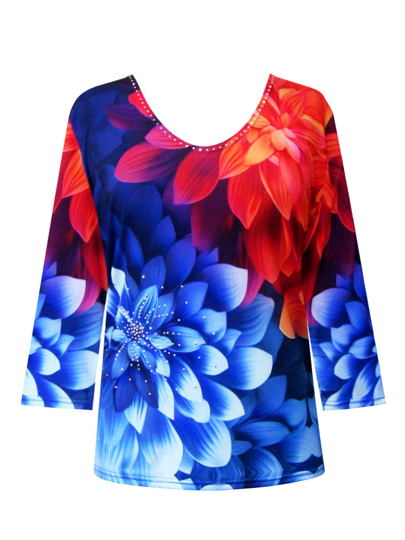 Petal Pop V-Neck Print Top  - 34389