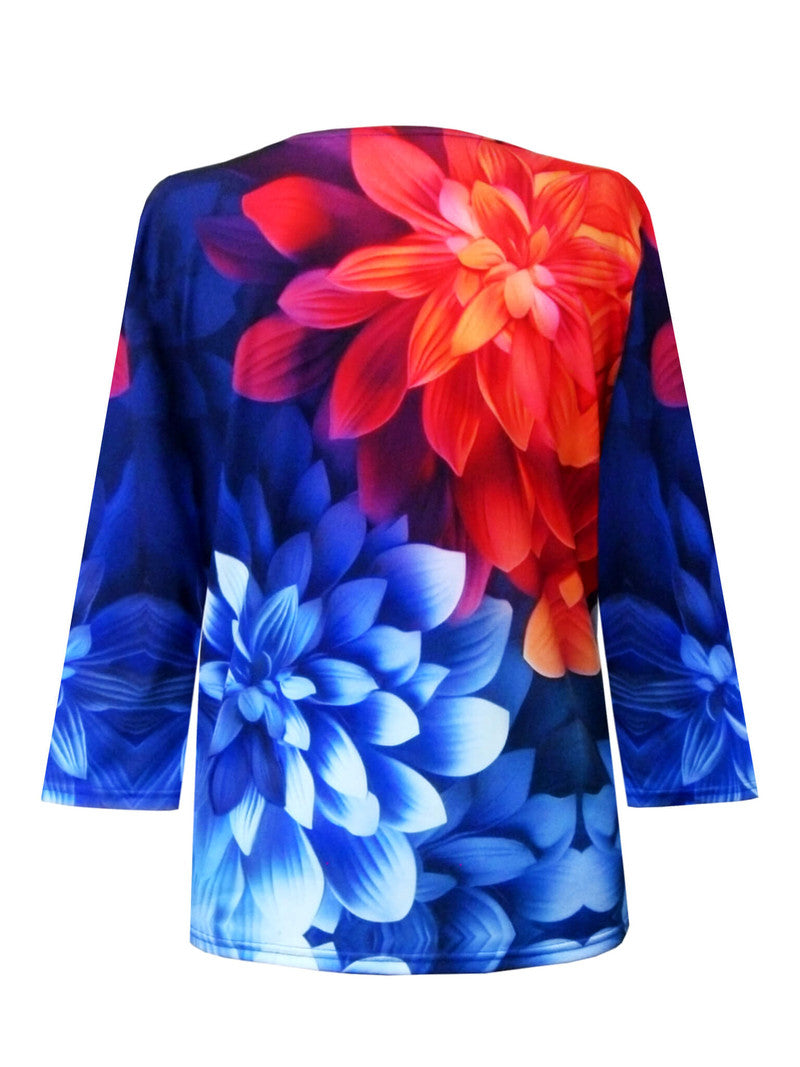 Petal Pop V-Neck Print Top  - 34389