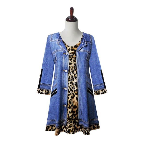 Valentina "Leopard Jean" Print V-Neck Tunic - 23870-TU