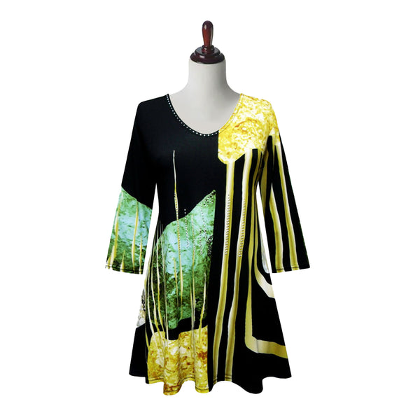 Valentina "Golden" Abstract- Print Tunic in Gold/Blue - 24701-TU