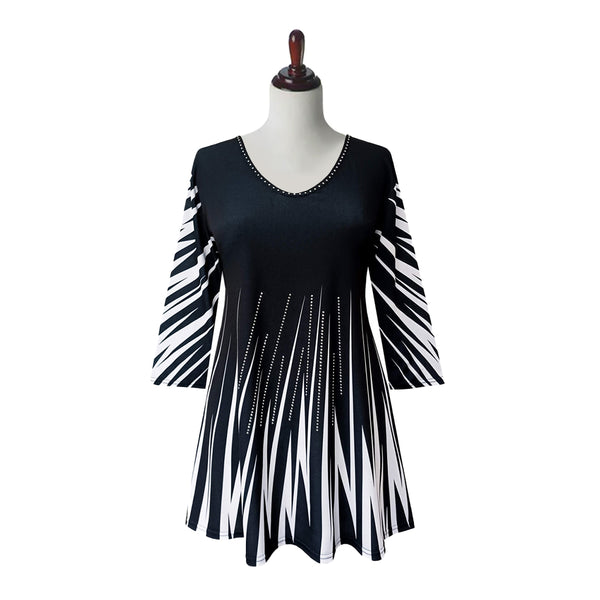Valentina "Sparkle" Print V-Neck Tunic in Black/White - 25783-TU-WT