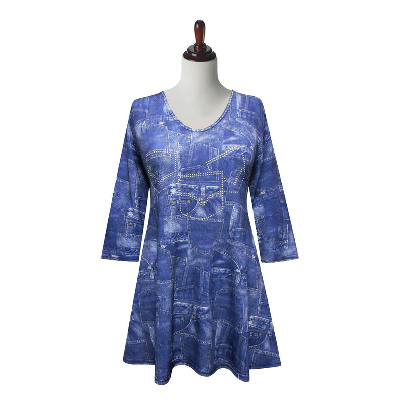 Valentina "Denim Pockets" Print Tunic in Blue - 26101-TU