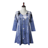 Valentina "Plaid & Denim" Print Tunic in Blue - 26703-TU