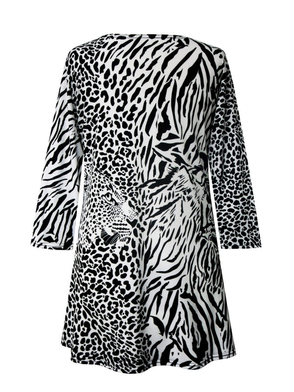 Valentina Tiger Leopard-Print V-Neck Tunic in Multi - 27179-TU