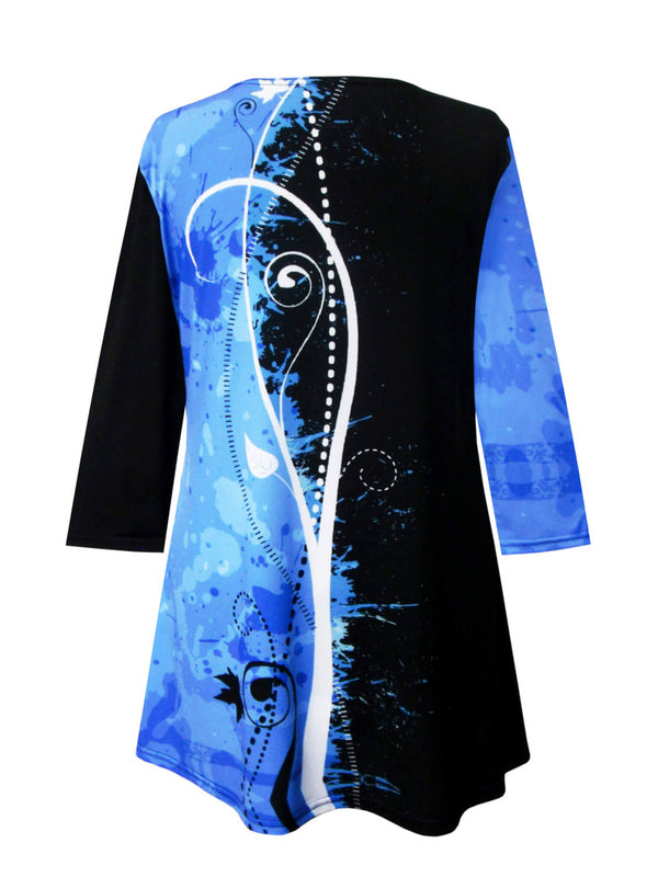 Valentina "Ascent" Royal Blue, Black & White  Print V-Neck Tunic - 31294-TU