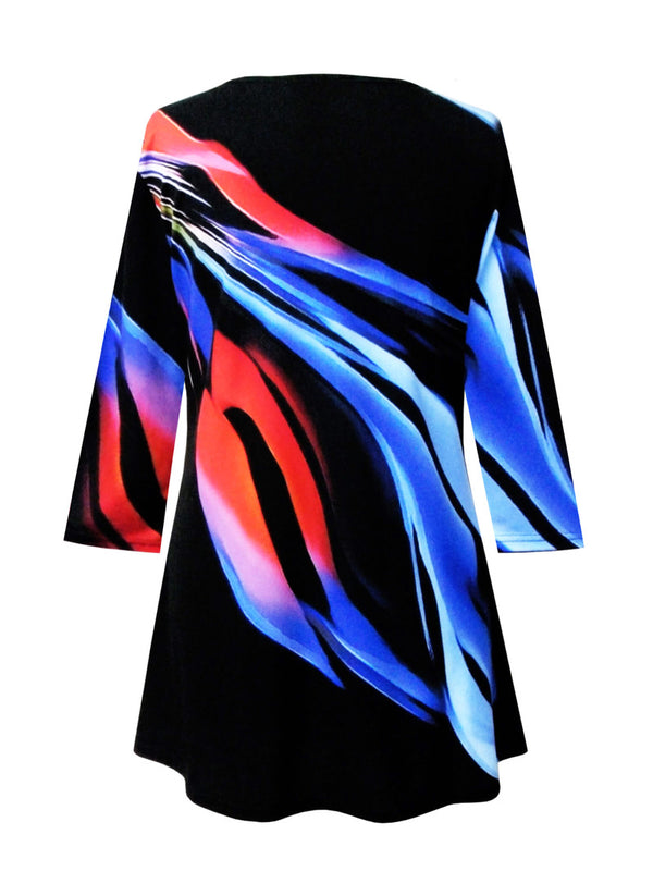 "Blue Flame" Abstract Print V-Neck Tunic - 31671-TU