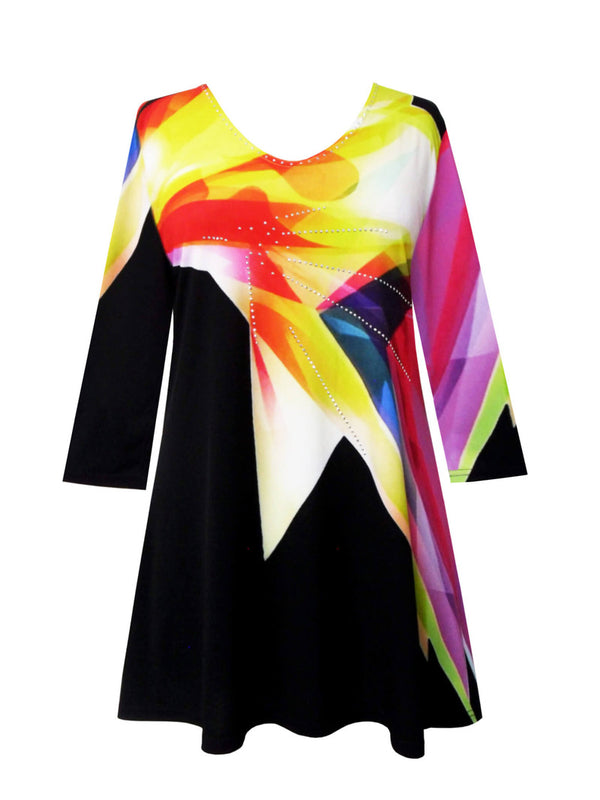 Color Splash Print V-Neck Tunic in Yellow Multi - 32112-TU