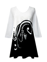 "Fancy" Swirl Print Tunic in Black/White - 33111-TU