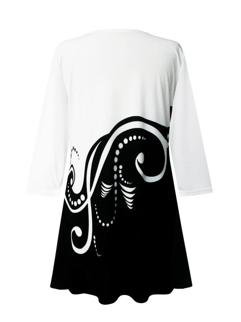 "Fancy" Swirl Print Tunic in Black/White - 33111-TU