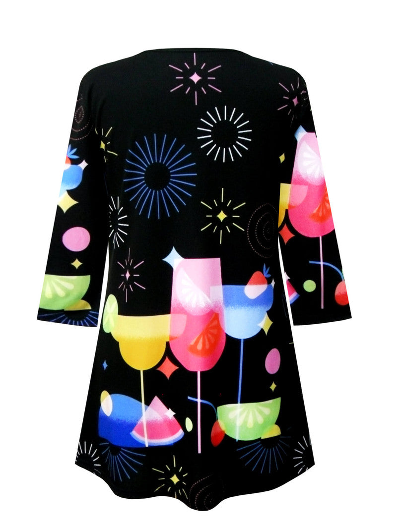 Cocktails & Fireworks V-Neck Print Tunic  - 33775-TU