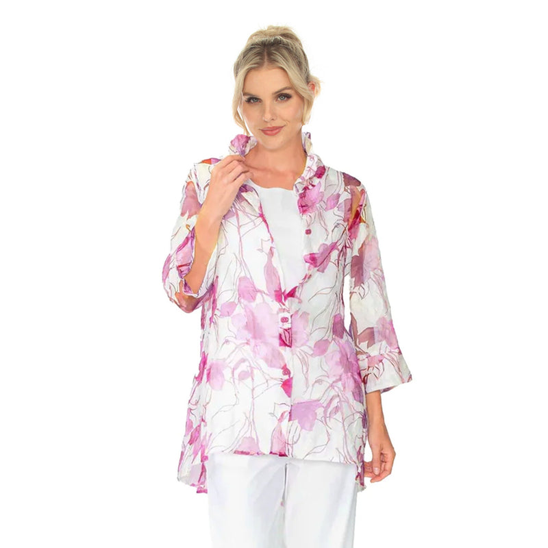IC Collection Sheer Floral Hi-Low Blouse in Pink - 2277J-PNK