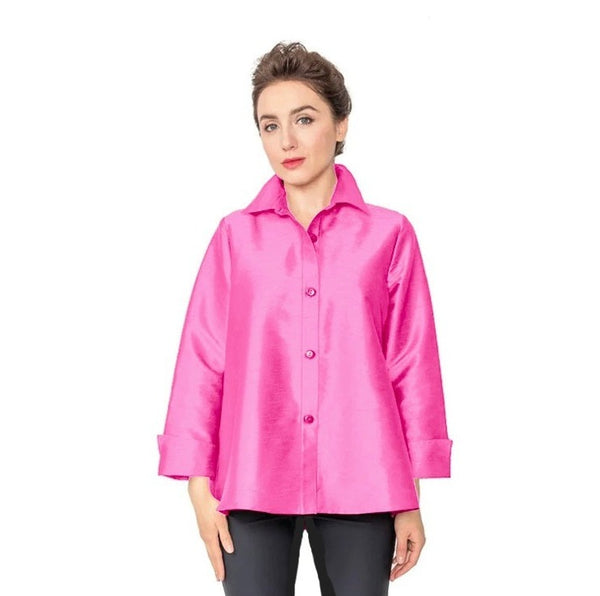 IC Collection Solid Button Front Blouse In Fuchsia - 4442J-FS