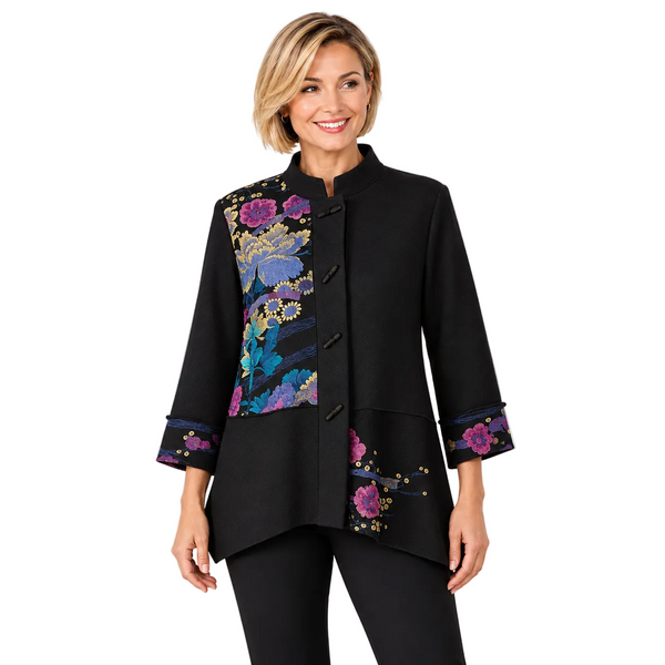 Floral Asian-Inspired Jacket in Purple Multi - CM65-PPL