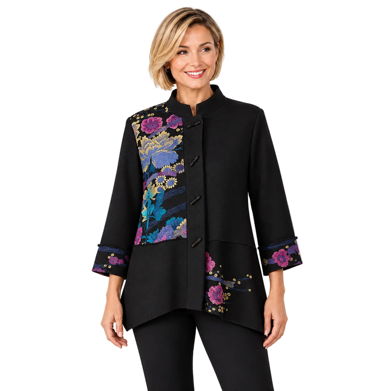 Floral Asian-Inspired Jacket in Purple Multi - CM65-PPL