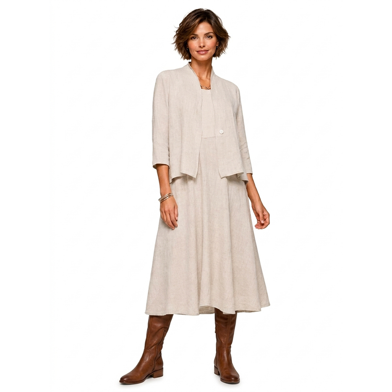 Cropped Linen Jacket in Oatmeal - 46803