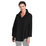 High-Low Button-Front Blouse in Black - 3778B-BK