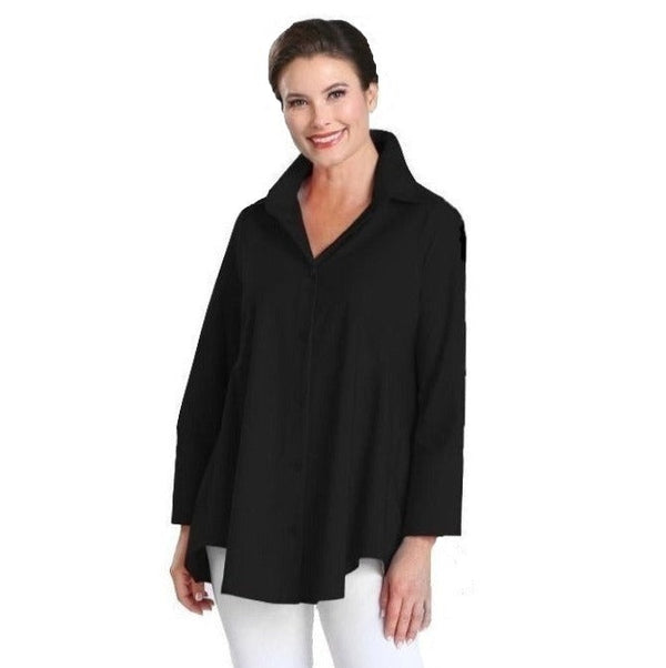 IC Collection High-Low Button-Front Blouse in Black - 3778B-BK