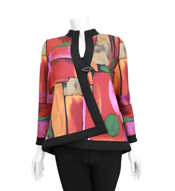 IC Collection Mosaic Asymmetric Jacket in Red - 6696J- RD