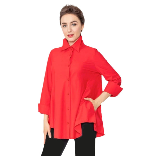 High-Low Shirt W/ Side Slip Pockets in Red - 3778B-RD