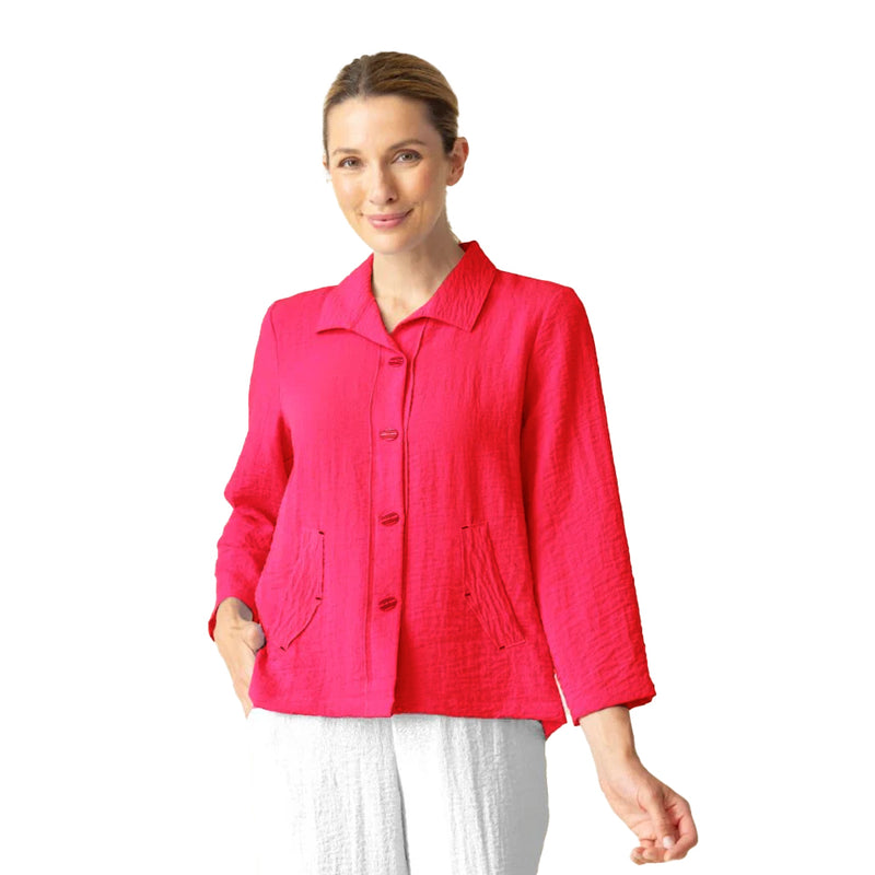 Button Front Pleat Back Jacket in Rose - 30649-ROS