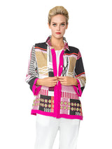 Geometric-Patch-Print Blouse/Jacket in Pink Multi - 6042B