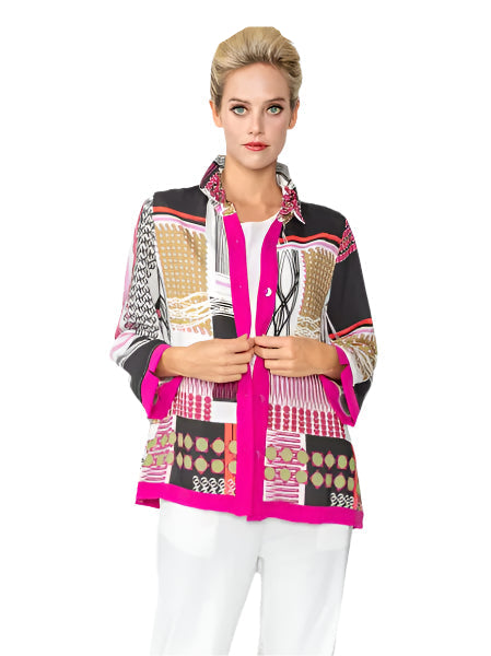 Geometric-Patch-Print Blouse/Jacket in Pink Multi - 6042B