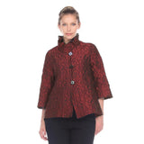 Jacquard Ruffle Collar Jacket In Red - 2455-TAF-RD