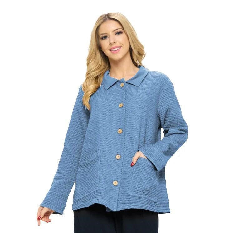 Focus Fashion Boxy Waffle Jacket in Dusty Blue - SW231-BLU