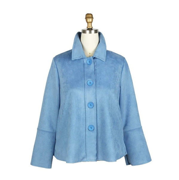 Microsuede Button Front Jacket in Cornflower Blue - 4896-BLU