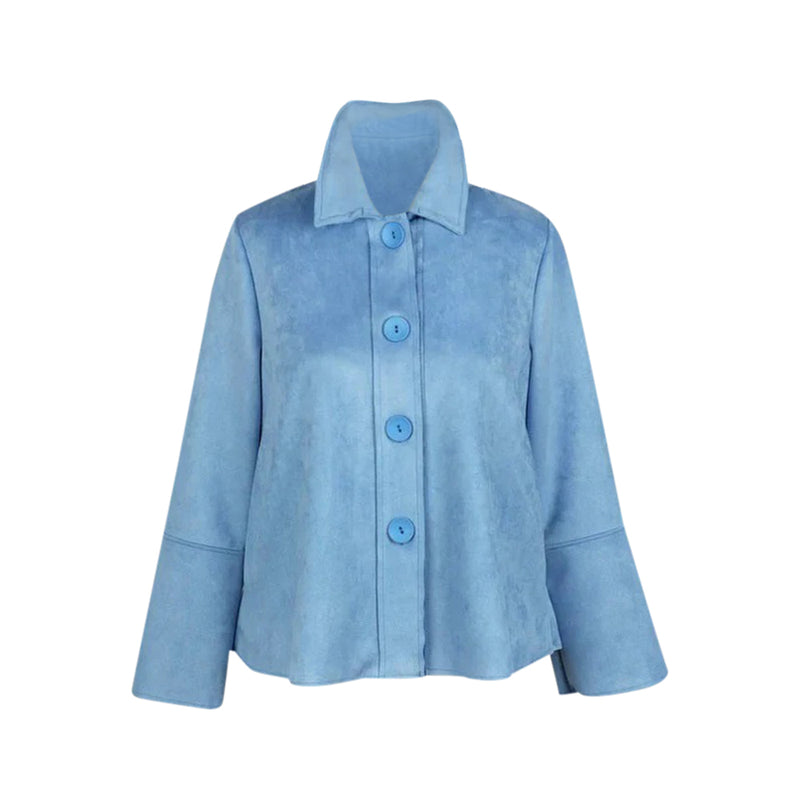 Damee Microsuede Button Front Jacket in Cornflower Blue - 4896-BLU