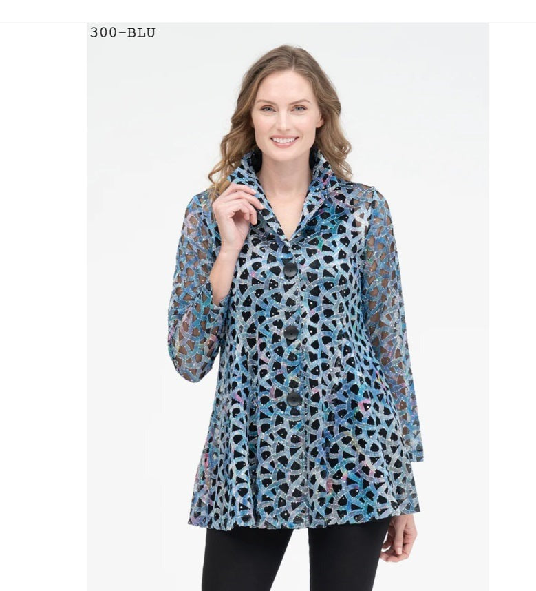 Damee Holographic Soutache & Sequin Jacket in Blue - 300-BLU