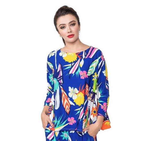 IC Collection Tropical Swing Tunic Top in Blue/Multi - 4324T - Size XXL Only!