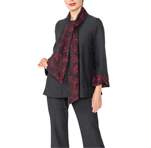 IC Collection Lace Trim Scarf Jacket in Red/Black - 6939J-RD