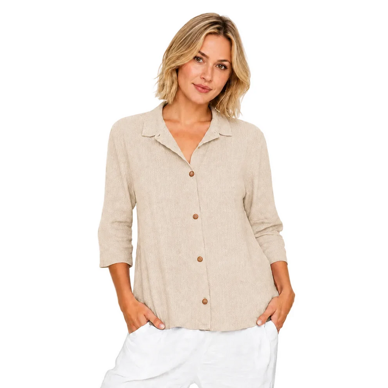 Soft Textured Cotton Button-Front Shirt  - NS117