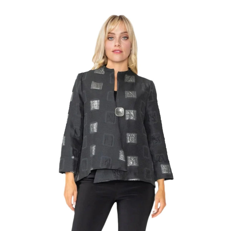 IC Collection Square Metallic Jacquard Jacket in Silver - 5077J-SLV