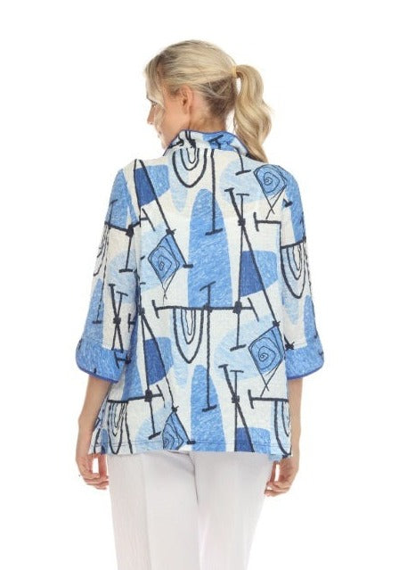 Moonlight Abstract Blouse in Blue Hues, Black & White - 3726