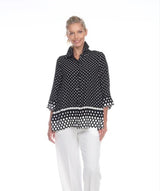 Mixed Dot Button Front Blouse in Black & White - 3101