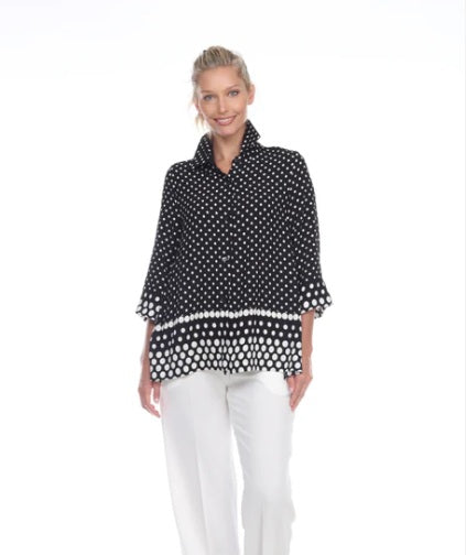 Mixed Dot Button Front Blouse in Black & White - 3101