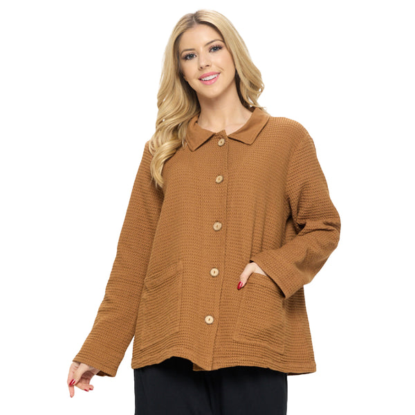 Focus Fashion Waffle Jacket in Toffee - SW231-TOF