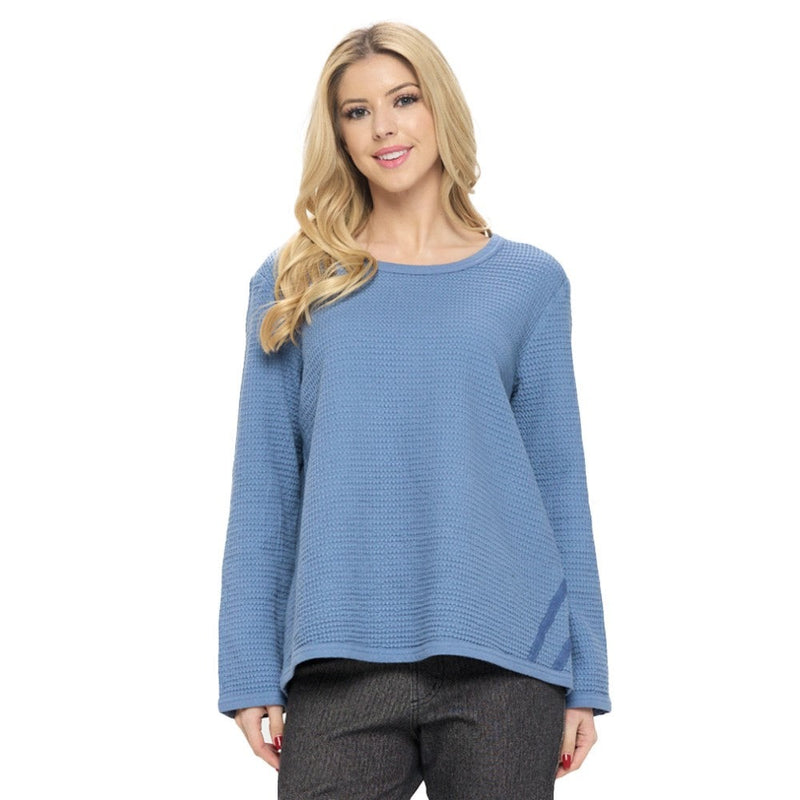 Focus Fashion Small Waffle Classic Round Neck top in Dusty Blue - SW-232-DBL