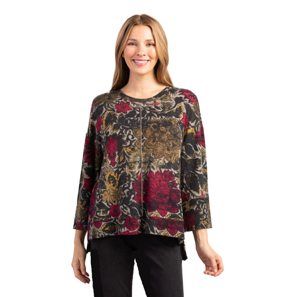 Soft Knit Floral Top in Cranberry/Multi - 36369-CNB - Size XL Only!