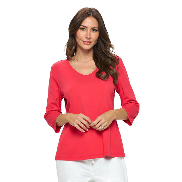 Solid V-Neck 3/4 Sleeve Top - T-35