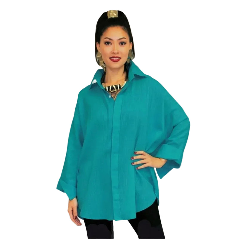 Solid Button Front Big Shirt in Light Teal - GDB-527-TL