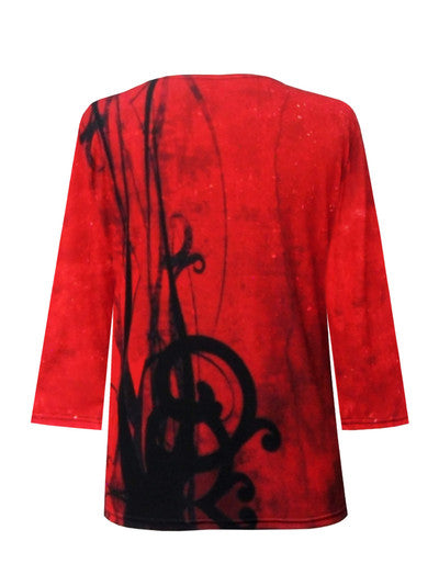 Valentina "Notes on Red" V-Neck Print Top - 31506