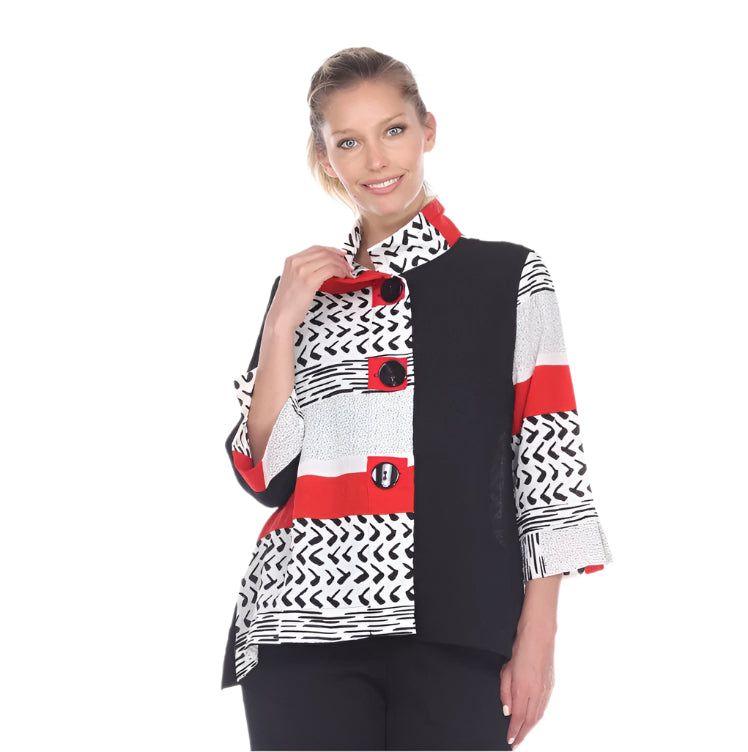 Mixed-Media Button Front Jacket - 2842-B/R