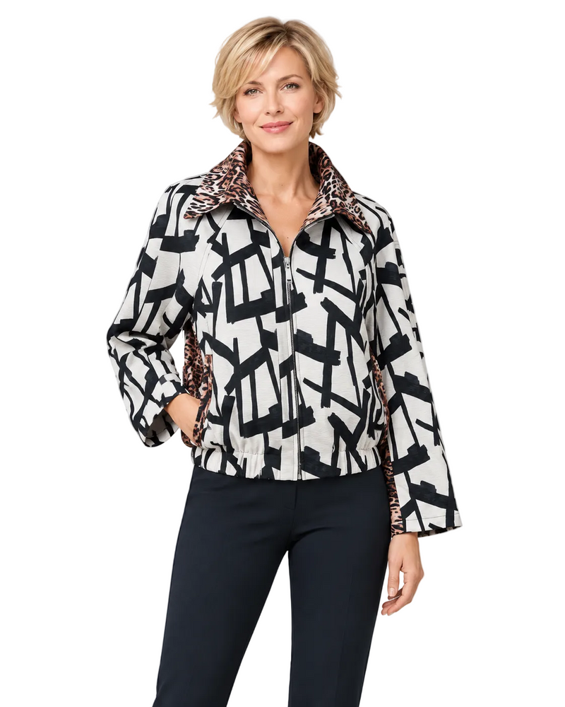 Abstract Print Bomber Jacket - 5144