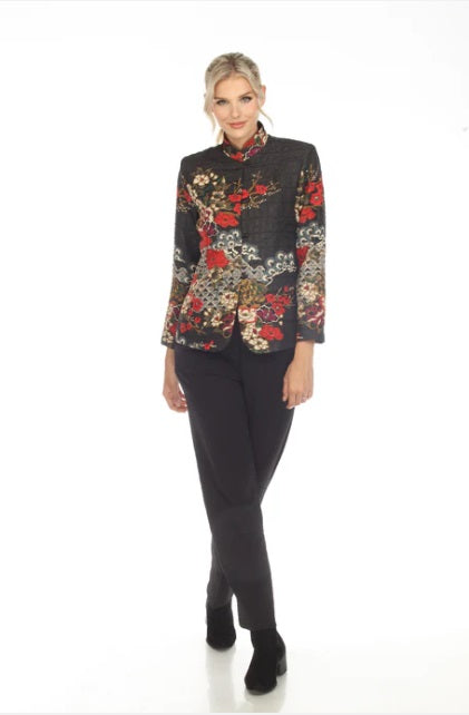 Moonlight Floral-Print Short Jacket in Red Multi - 3809