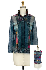 Just In! Geometric & Denim Print Mesh Jacket & Soft Knit Tank - 31456