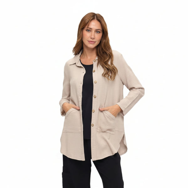 Long Waffle Shirt/Jacket in Flax - LW110-FLX