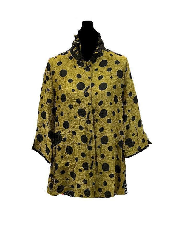 Polka-Dot Print Button Front Blouse/Jacket in Kiwi - 3920-KW